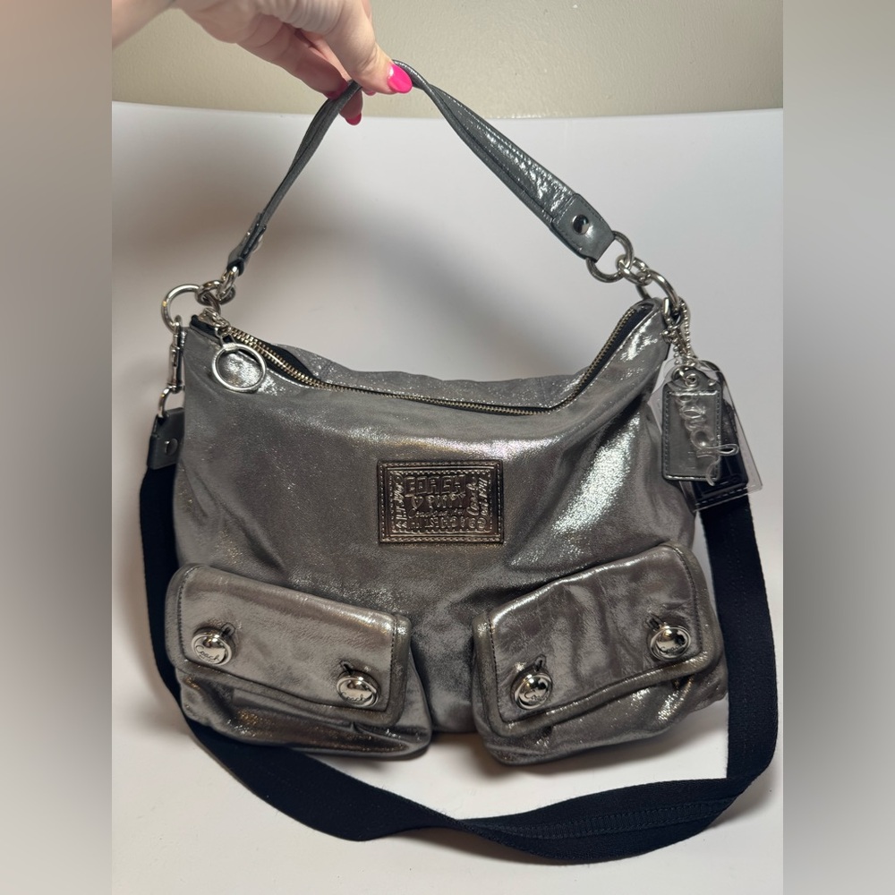 SOLD Coach Poppy Silver Metallic Double Pocket Satchel/Shoulder Bag #14561 – Y2K - Picture 1 of 14